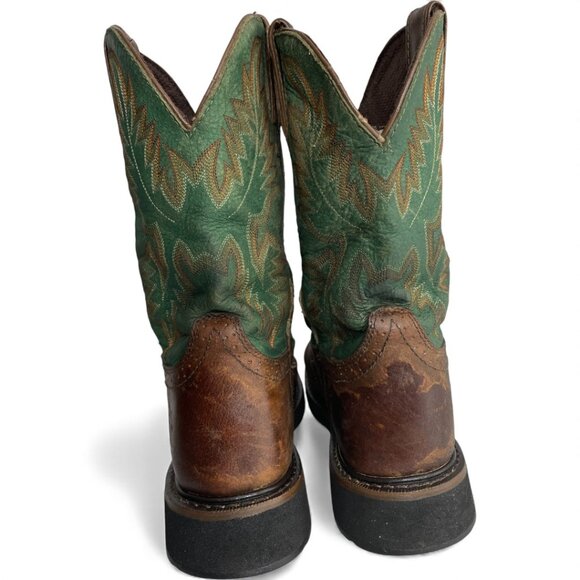 Justin Leather Western Cowboy Green Brown Boots Men's 7.5 D - Picture 8 of 13